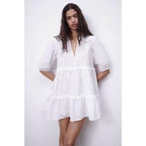 zara contrasting poplin dress small nwt